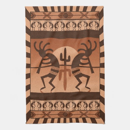 Desert Sunset Kokopelli Southwest Theedoek (Verticaal)