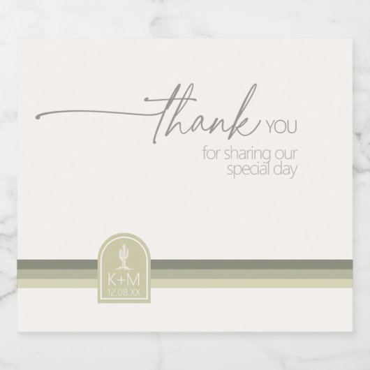 Desert Vibes bruiloft Dank u Sage Green ID1019 Sparkling Wijnetiket (Enkel label)