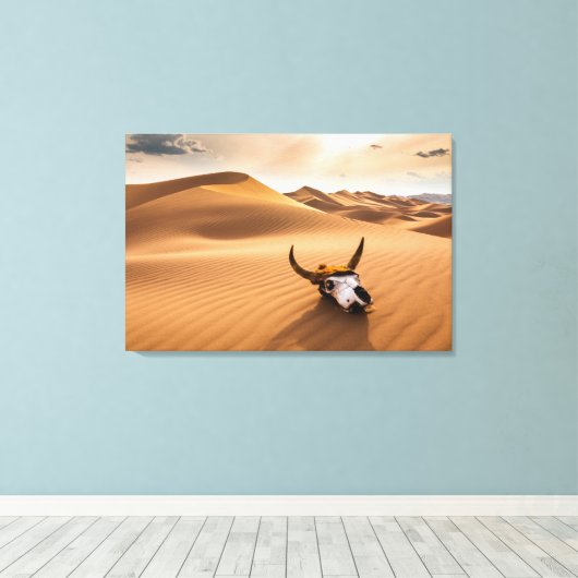 Deserts | Cow Skull Rippled Sand Dunes Canvas Afdruk (Insitu (Houten vloer))