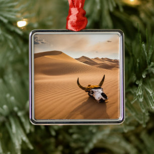 Deserts Cow Skull Rippled Sand Dunes Metalen Ornament