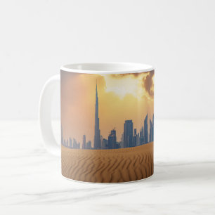 Deserts Dubai's Skyline View from Sand Dune Koffiemok