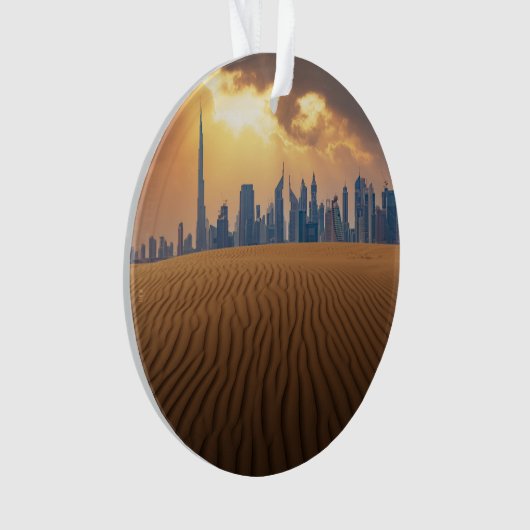Deserts | Dubai's Skyline View from Sand Dune Ornament (voorkant)