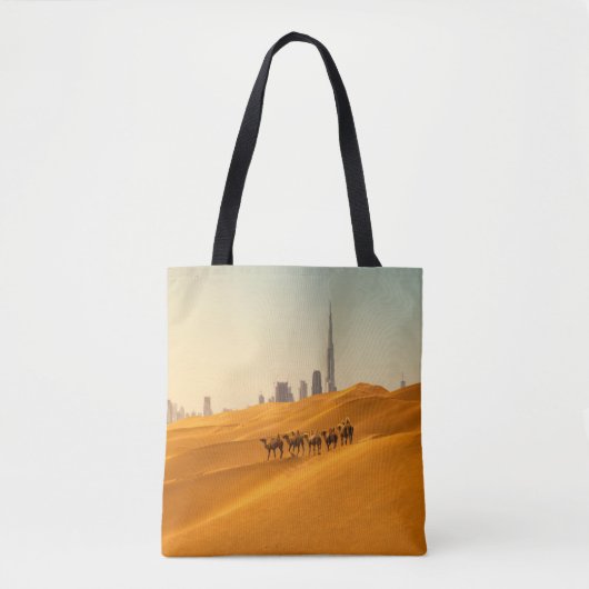 Deserts Dubai's Skyline View with Camels Draagtas (Voorkant)
