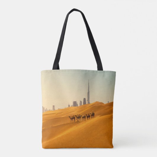 Deserts Dubai's Skyline View with Camels Draagtas (Achterkant)