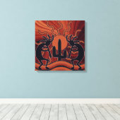 Deset Sun Cactus Southwest Kokopelli Canvas Afdruk (Insitu (Houten vloer))