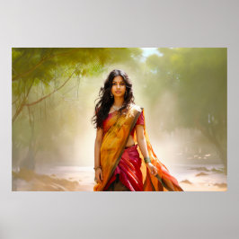 Desi in een sari schilderij poster