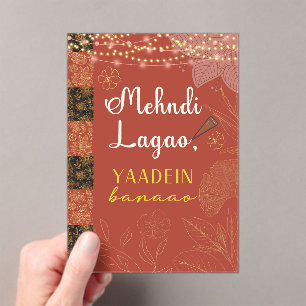 Desi Indiase Pakistaanse trouwfeest Mehndi-tekens  Acryl Uitnodigingen