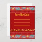 Desi Wedding Style Deep Red Design Aankondigingskaart (Voorkant / Achterkant)