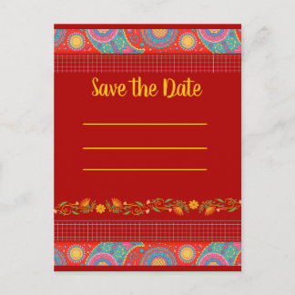 Desi Wedding Style Deep Red Design Aankondigingskaart