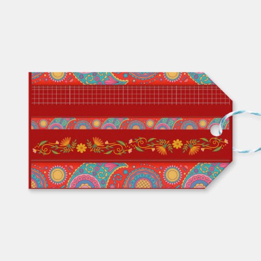 Desi Wedding Style Deep Red Design Cadeaulabel (Voorkant (Horizontaal))