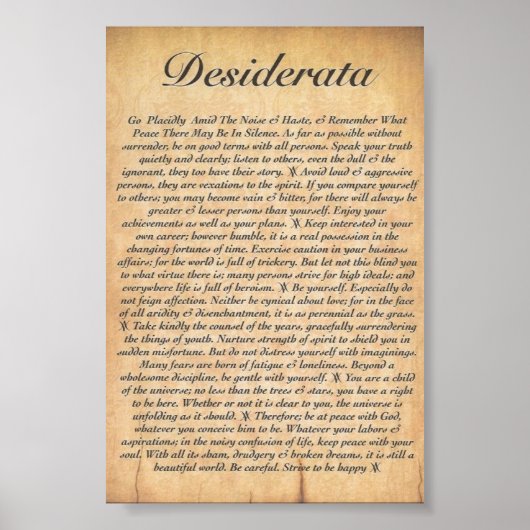 DESIDERATA BETREFFENDE gezouten houtpapier Poster (Voorkant)