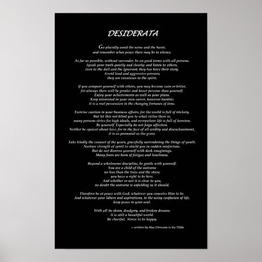 Desiderata Black Poster (Voorkant)