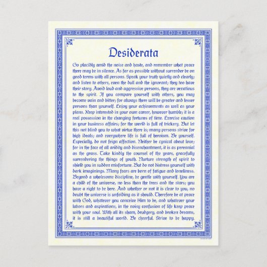 Desiderata Briefkaart (Voorkant)
