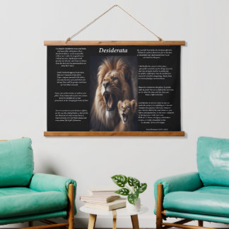 Desiderata: de beschermende blik van de leeuw hangend wandkleed