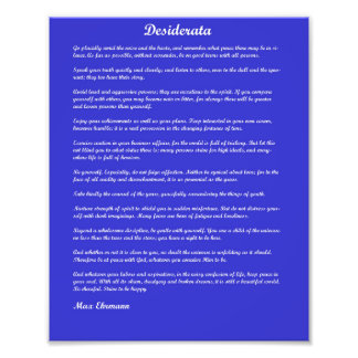 Desiderata-gedicht op blauwe achtergrond foto afdruk