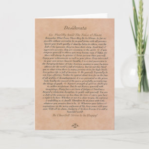 DESIDERATA Gedicht op gelooid leer Feestdagen Kaart