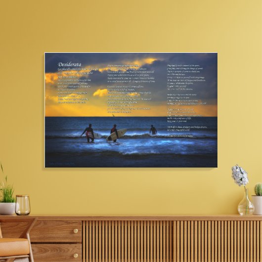 Desiderata gedicht over surfen bij zonsondergang - canvas afdruk (Insitu (Woonkamer))