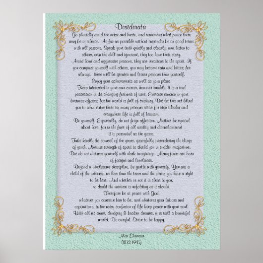 Desiderata "gewenste dingen", aanpasbare kleuren poster (Voorkant)