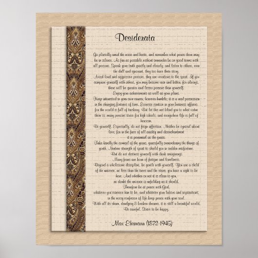 Desiderata "gewenste dingen" Bruin design Poster (Voorkant)