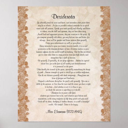 Desiderata "gewenste dingen", perkamentaal poster (Voorkant)