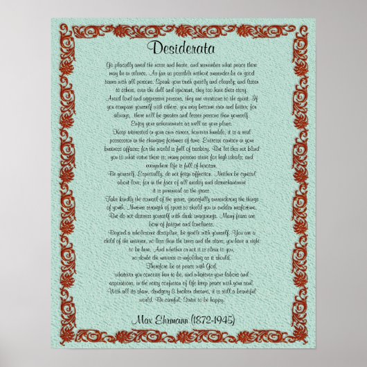 Desiderata "gewenste dingen", prose poster (Voorkant)