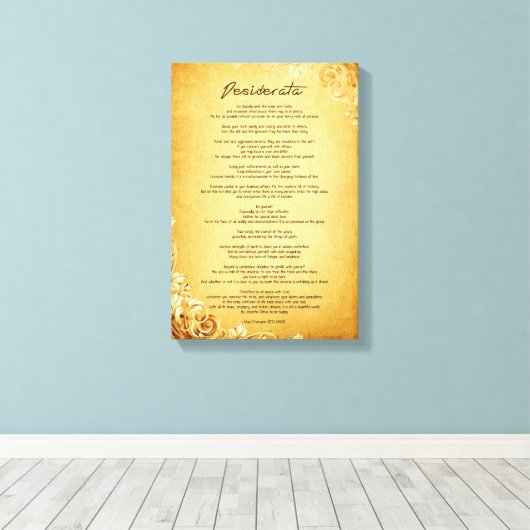 Desiderata "Gewilde dingen" op het  perkament Canvas Afdruk (Insitu (Houten vloer))