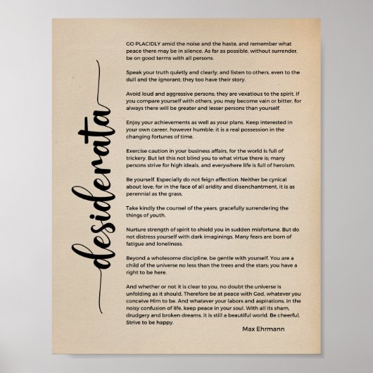 Desiderata Poem by Max Ehrmann Vintage Poster (Devant)