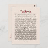 Desiderata Poem Carte postale Mini Art (Devant / Derrière)