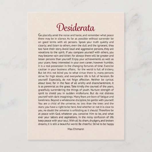 Desiderata Poem Carte postale Mini Art (Devant)