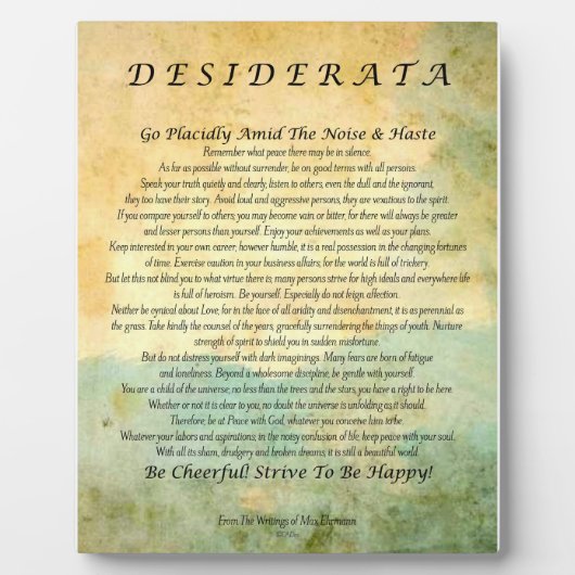 Desiderata Poem door Max Ehrmann Waterverf Forest Fotoplaat (Voorkant)