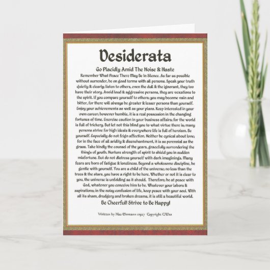DESIDERATA Poem Max Ehrmann-Medieval Calligraphy Kaart (Voorkant)