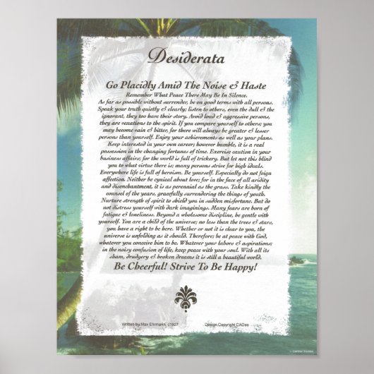 DESIDERATA Poem=Max Ehrmann=Palm Beach Poster (Voorkant)