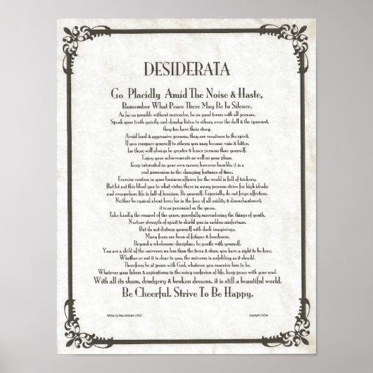 DESIDERATA Poem=Max Ehrmann=Parchment Collectie Poster (Voorkant)