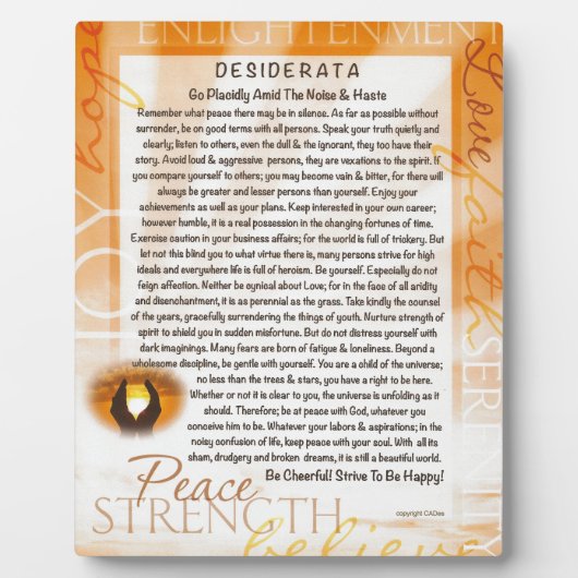 Desiderata Poem met Praying Hands Fotoplaat (Voorkant)