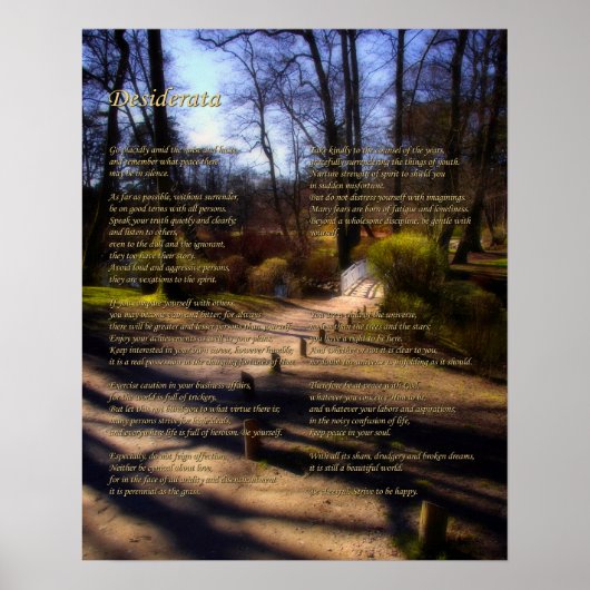 Desiderata Poem op Woodland Bridge Path Poster (Voorkant)