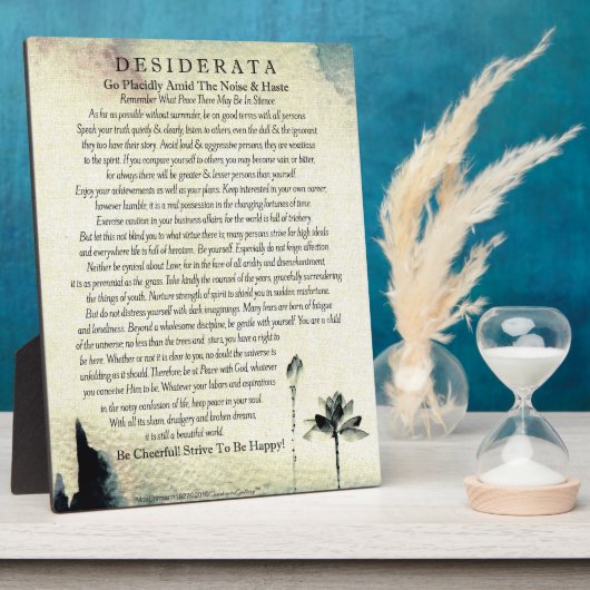 Desiderata Poem van Max Ehrmann Waterverf Lotus Fotoplaat (Zijkant)