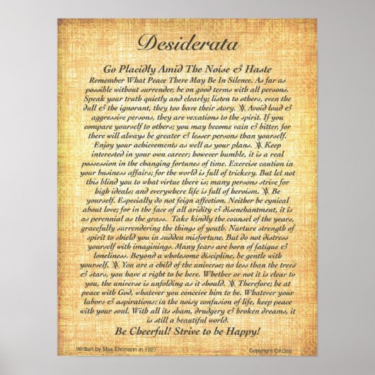 DESIDERATA Poster de Max Ehrmann=16x20 Fossil (Devant)