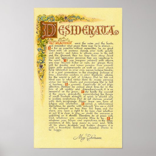 DESIDERATA-Poster: Max Ehrmann=Florentine Poster (Voorkant)