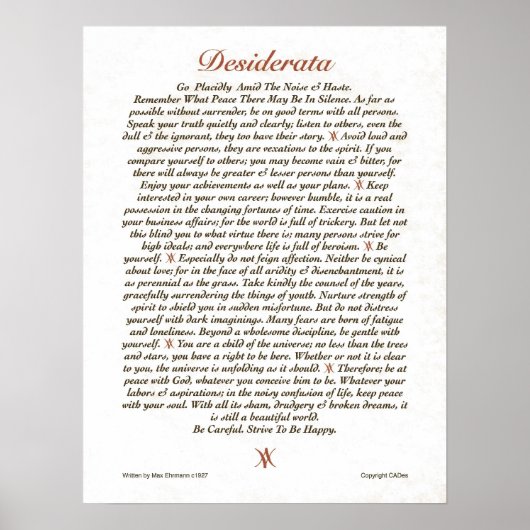 DESIDERATA Poster Max Ehrmann MANY SIZES (Voorkant)