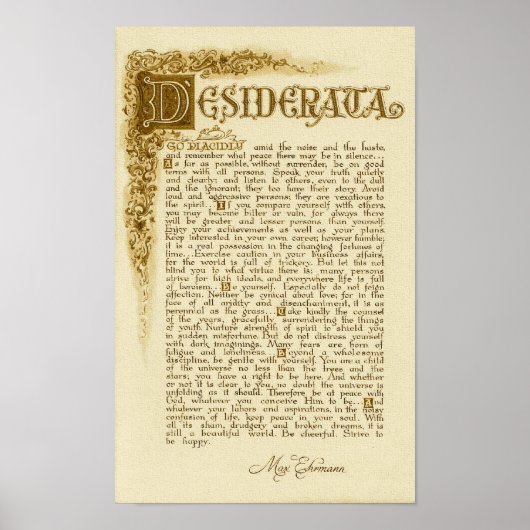 DESIDERATA-Poster van Max Ehrmann=Antiek Poster (Voorkant)