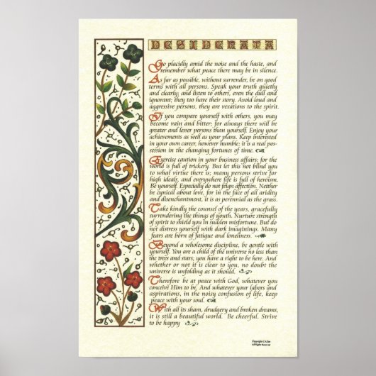 DESIDERATA-Poster van Max Ehrmann= Leaf Calligraph Poster (Voorkant)