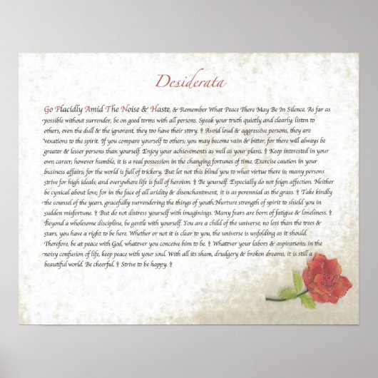 DESIDERATA Red Rose Poster (Voorkant)
