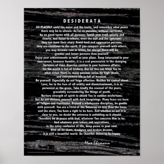 Desiderata Silver Etched on Black Marble Poster (Voorkant)