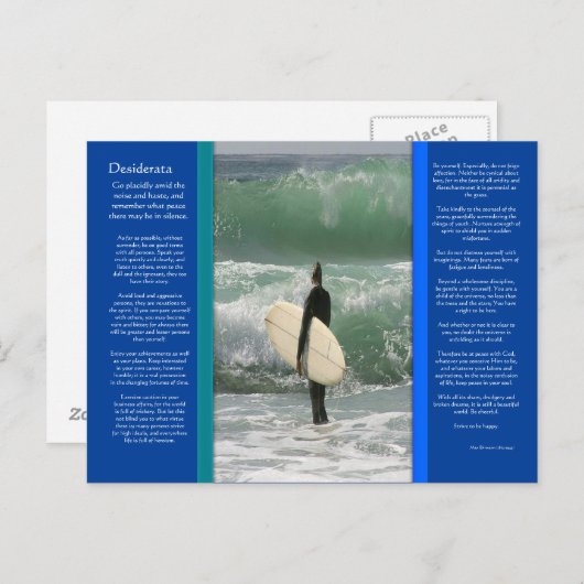 DESIDERATA Surfen op het Wave Briefkaart (Voorkant / Achterkant)