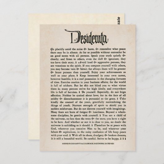 Desiderata vintages - carte postale (Devant / Derrière)