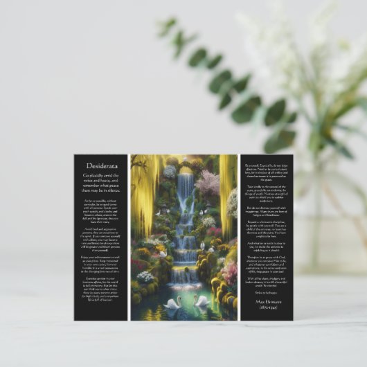 Desiderata waterval: schaduwrijke zwanen, zonnige briefkaart (Staand voorkant)