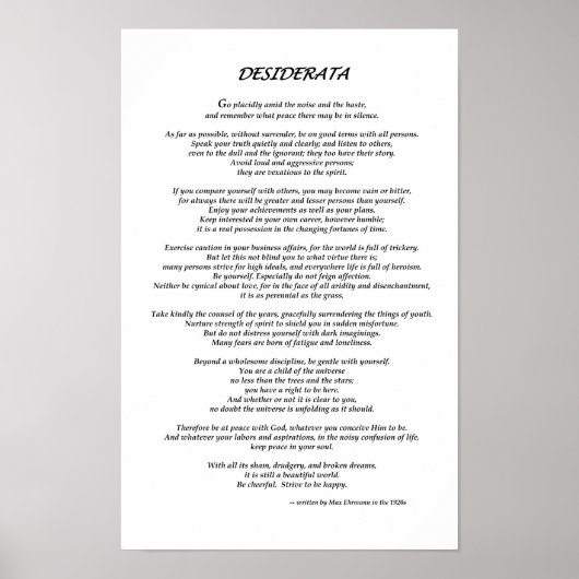 Desiderata White Poster (Voorkant)