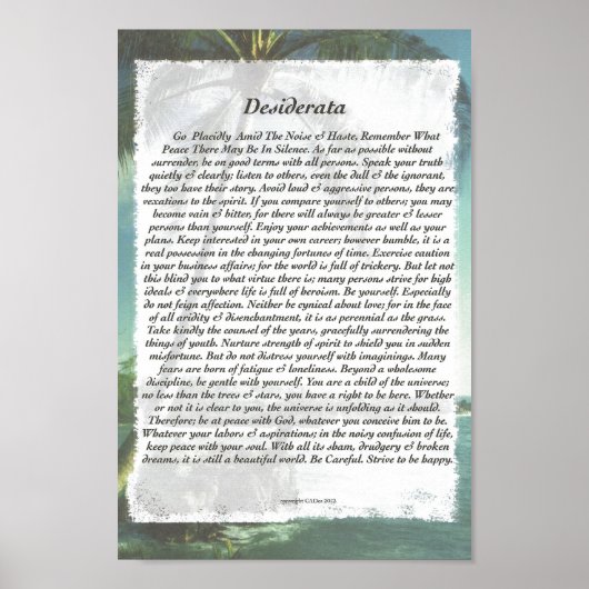 DESIDERATA Zorgvuldige palmbedekking Poster (Voorkant)
