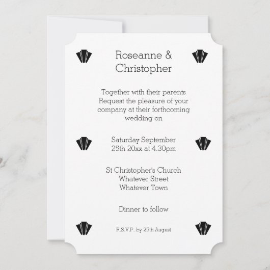 Design Art Déco Faire-part de mariage Noir Et Blan (Dos)