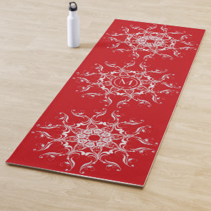 Design baroque rouge Mandala. Tapis de yoga